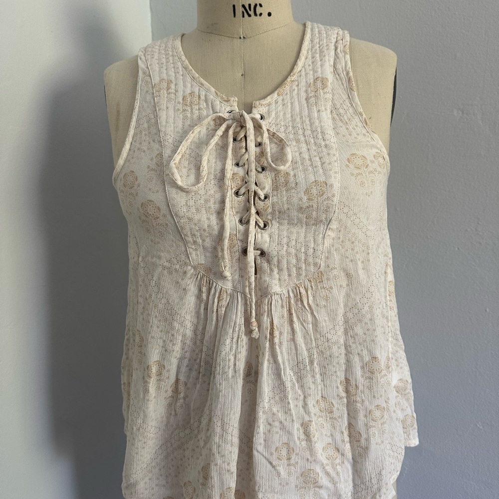 American Eagle Outfitters Gold & Cream Tie Front Blouse, Great Condition